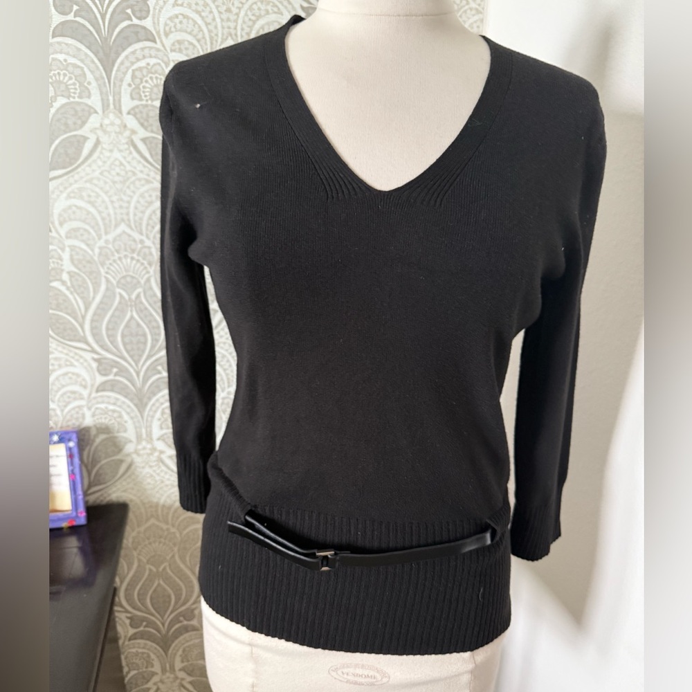 LOFT Black V-Neck Sweater with Belt
